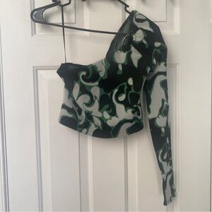 Zara NWT One Shoulder Green Black And White Top - Size Medium
